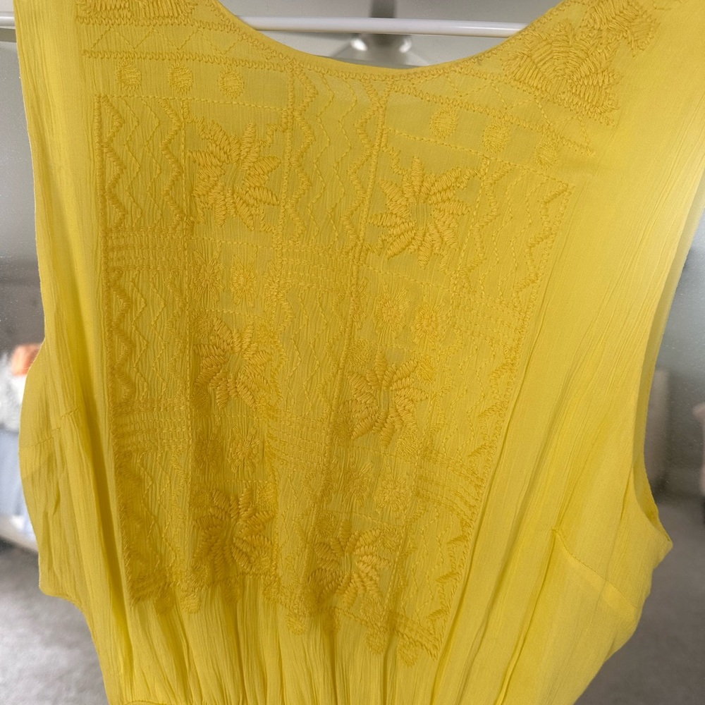 Yellow Sleeveless Embroidered Top